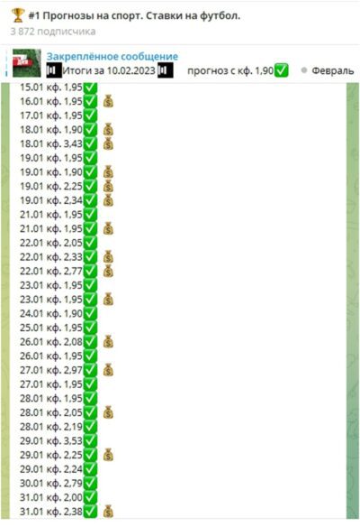 Клуб спортивных прогнозов статистика