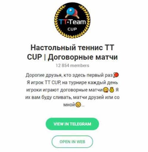 Телеграм канал ТТ Team Cup с прогнозами на настольный теннис