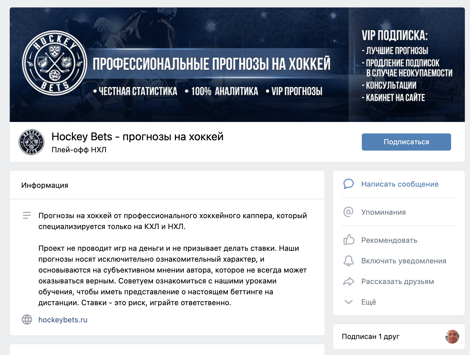 Группа ВК Данила Бодрова(проект Hockey bets)