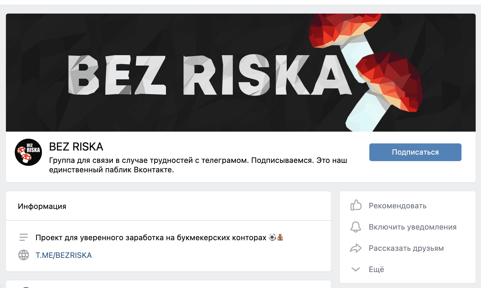 Группа ВК Bez Riska